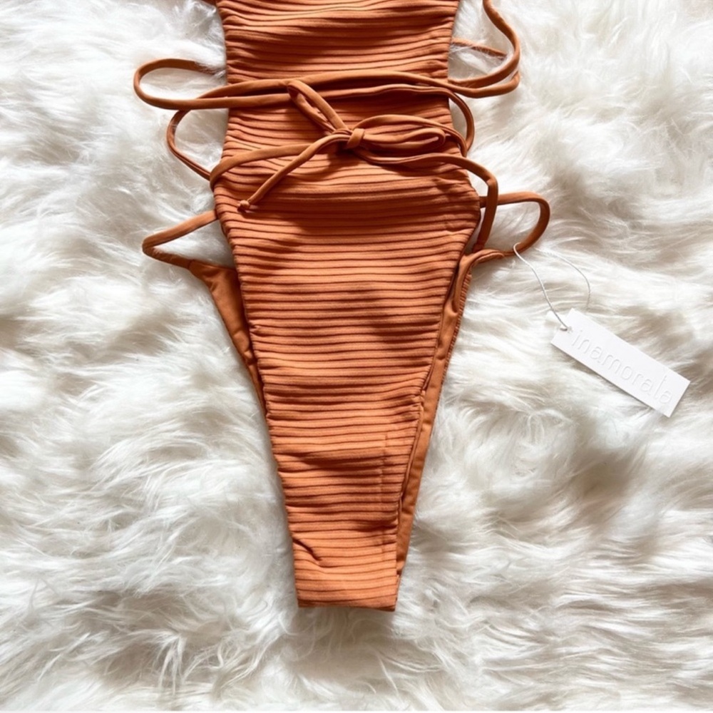 New! Rare INAMORATA George’s Ribbed Cut-Out Wrap Tie Lace Up One Piece Swimsuit - Picture 9 of 12